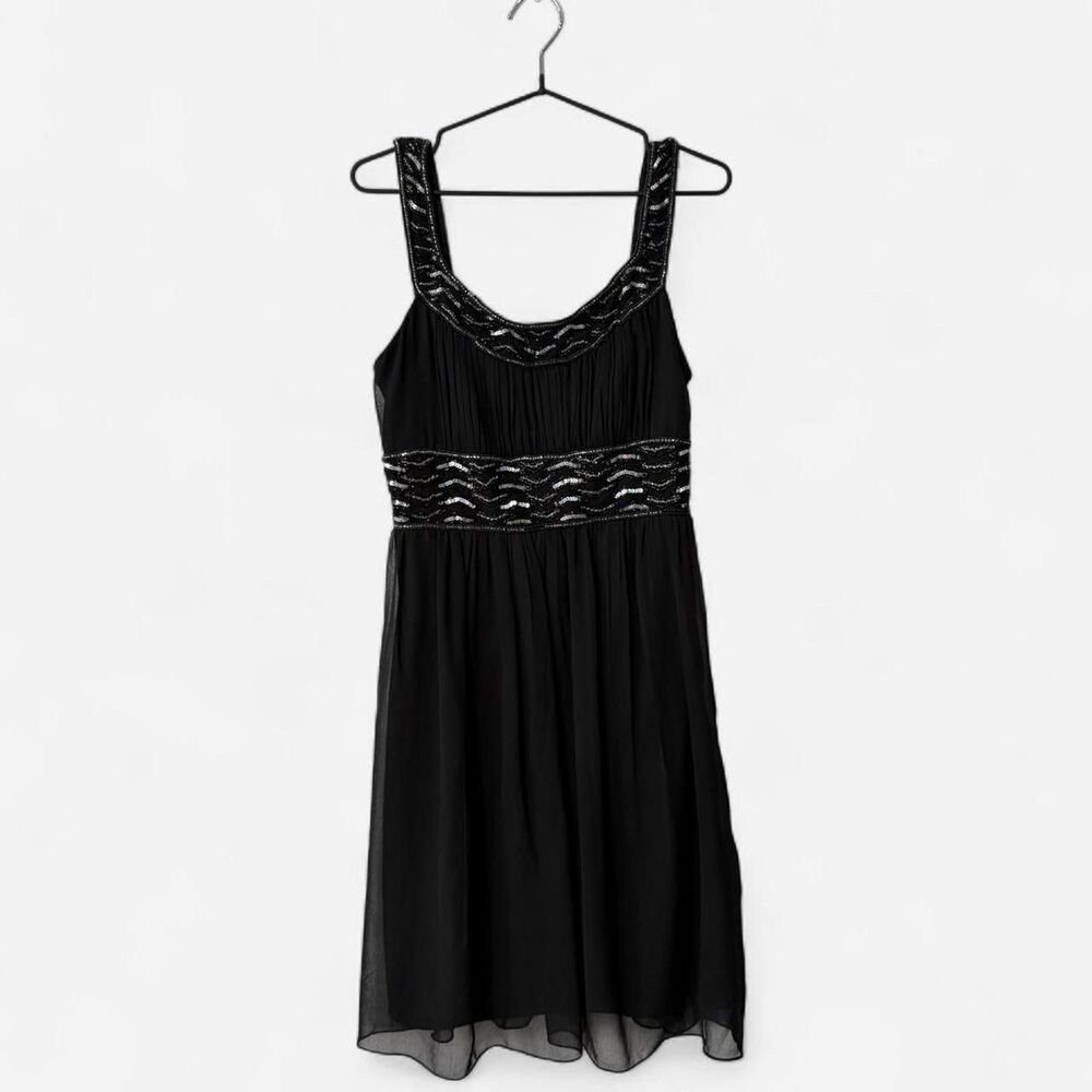Y2K Angie's Black beaded whimsical mini dress with silver sequins Small Fairy